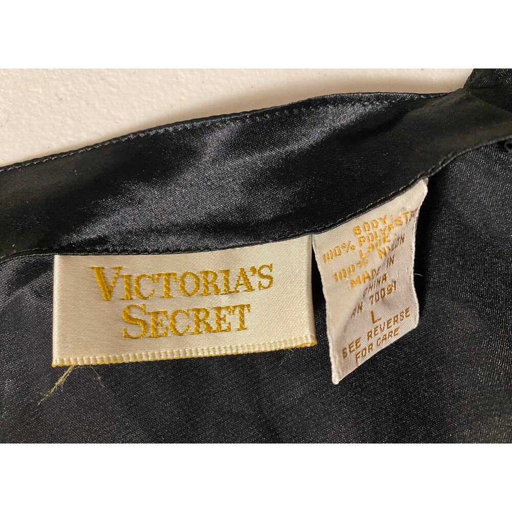 Vintage Victoria Secret Large Slip Black Satin Lace Adjustable Straps Y2K - Picture 4 of 8
